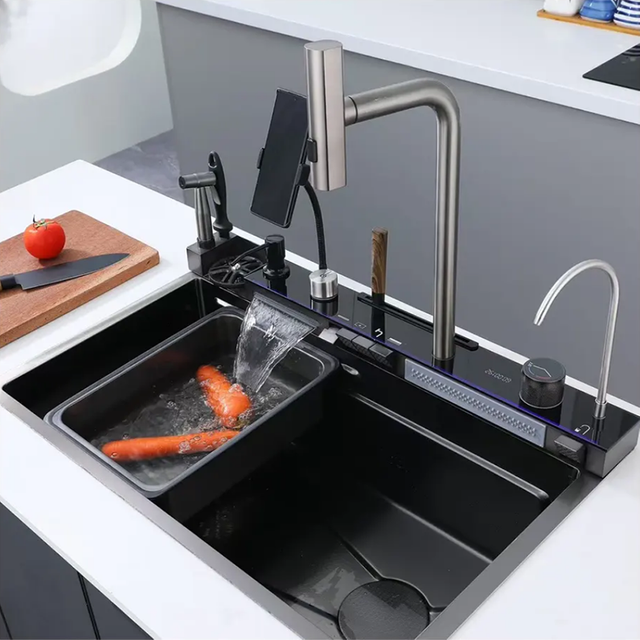 Multifunctional Sink with Waterfall Faucet