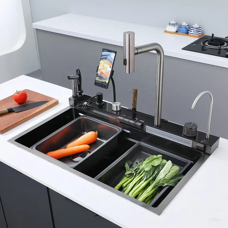 Multifunctional Sink with Waterfall Faucet